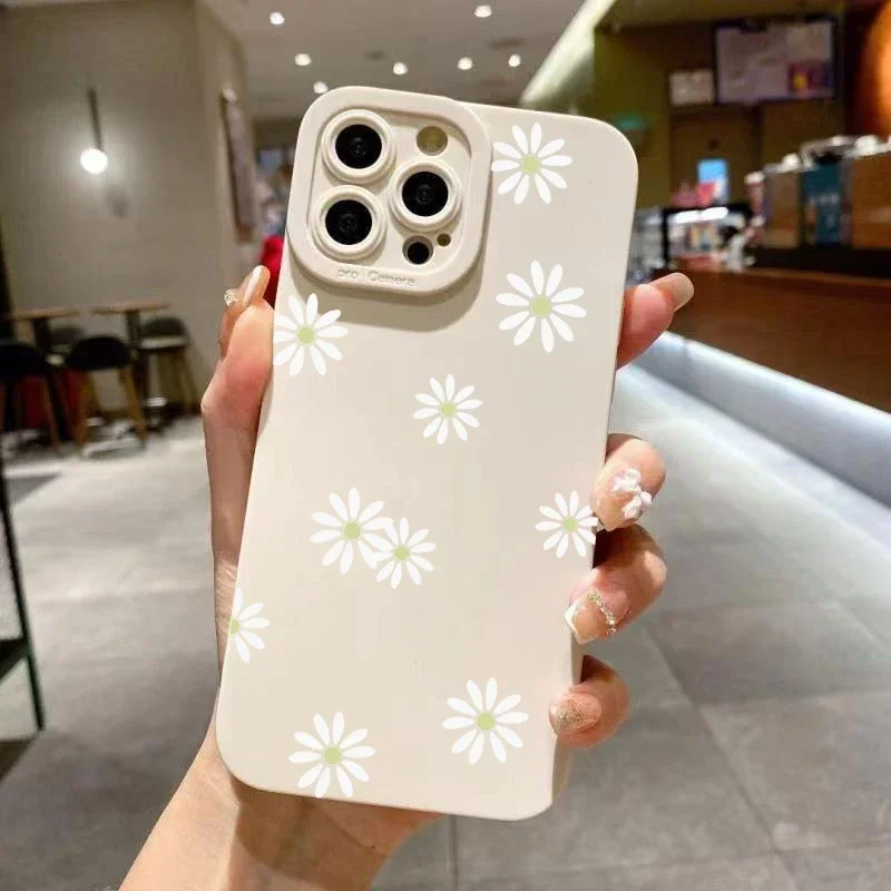 Funda gráfica de flores silvestres y pequeños puntos blancos para iPhone 15 Pro Max, funda de parachoques suave para iPhone 14 13 12 11