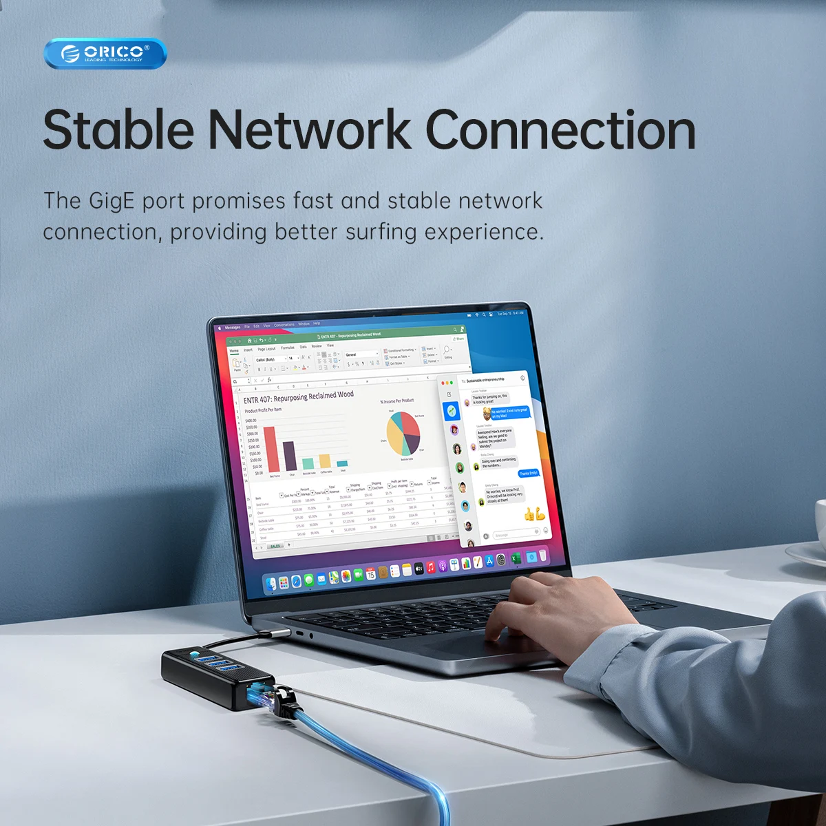 ORICO Adaptador USB Ethernet Gigabit Hub RJ45 para Laptop - imagen 5