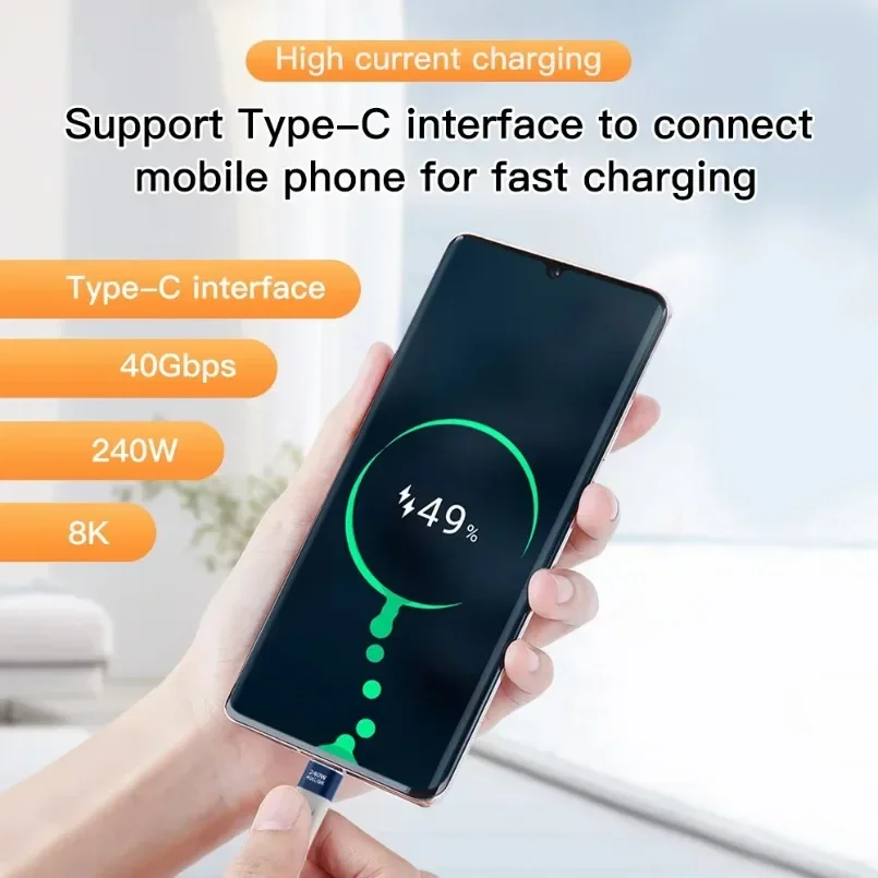 Cable corto USB C a USB C de 240W y 40GB, Cable de carga rápida tipo C, transferencia de datos de 40Gbps, Cable de extensión de carga de datos FPC plano y delgado de 8K - imagen 5