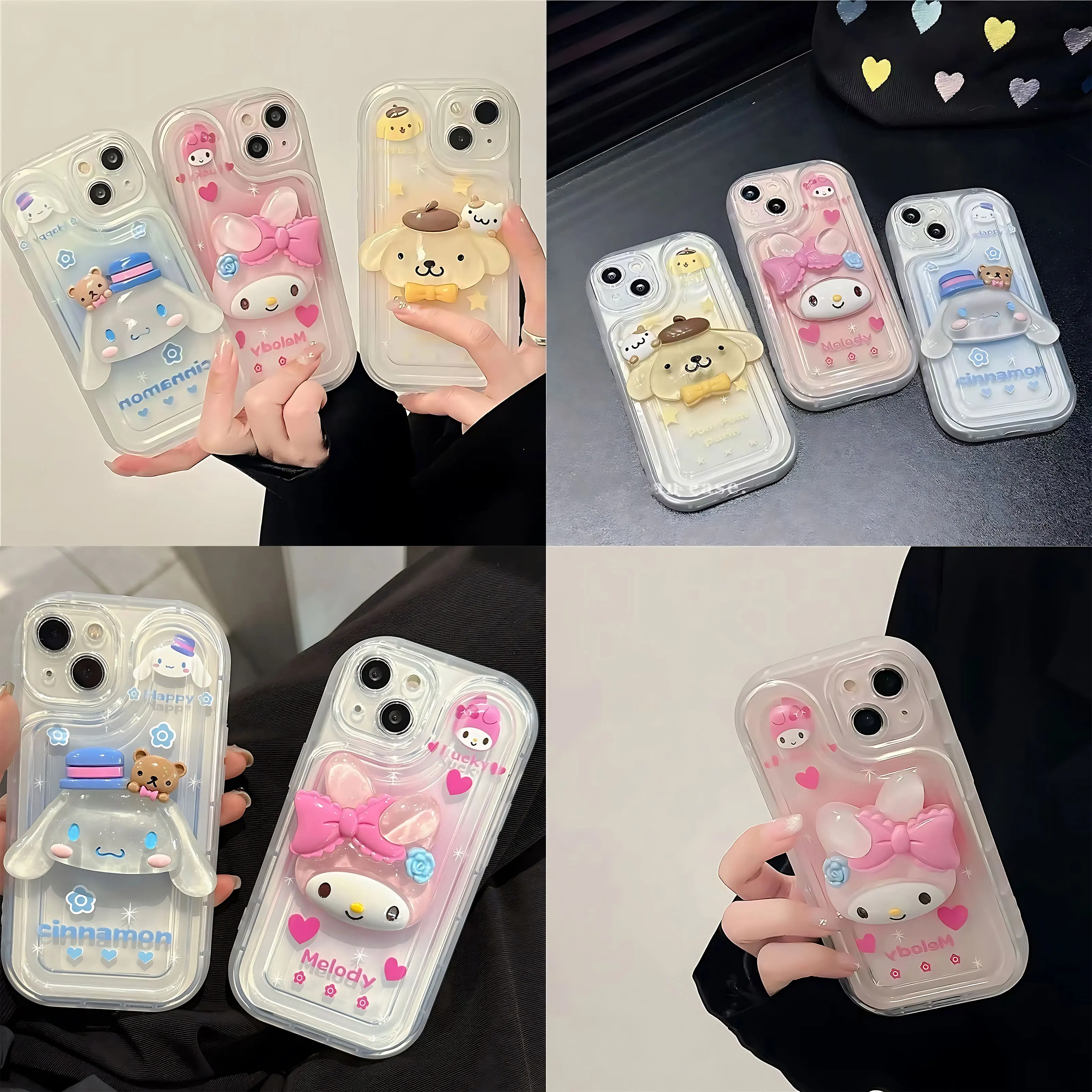 Dibujos animados lindo Melodys Cinnamoroll con soporte para teléfono móvil funda de teléfono para iPhone 16 15 14 13 12 11 Pro Max 7 8 Plus X XR XSMax