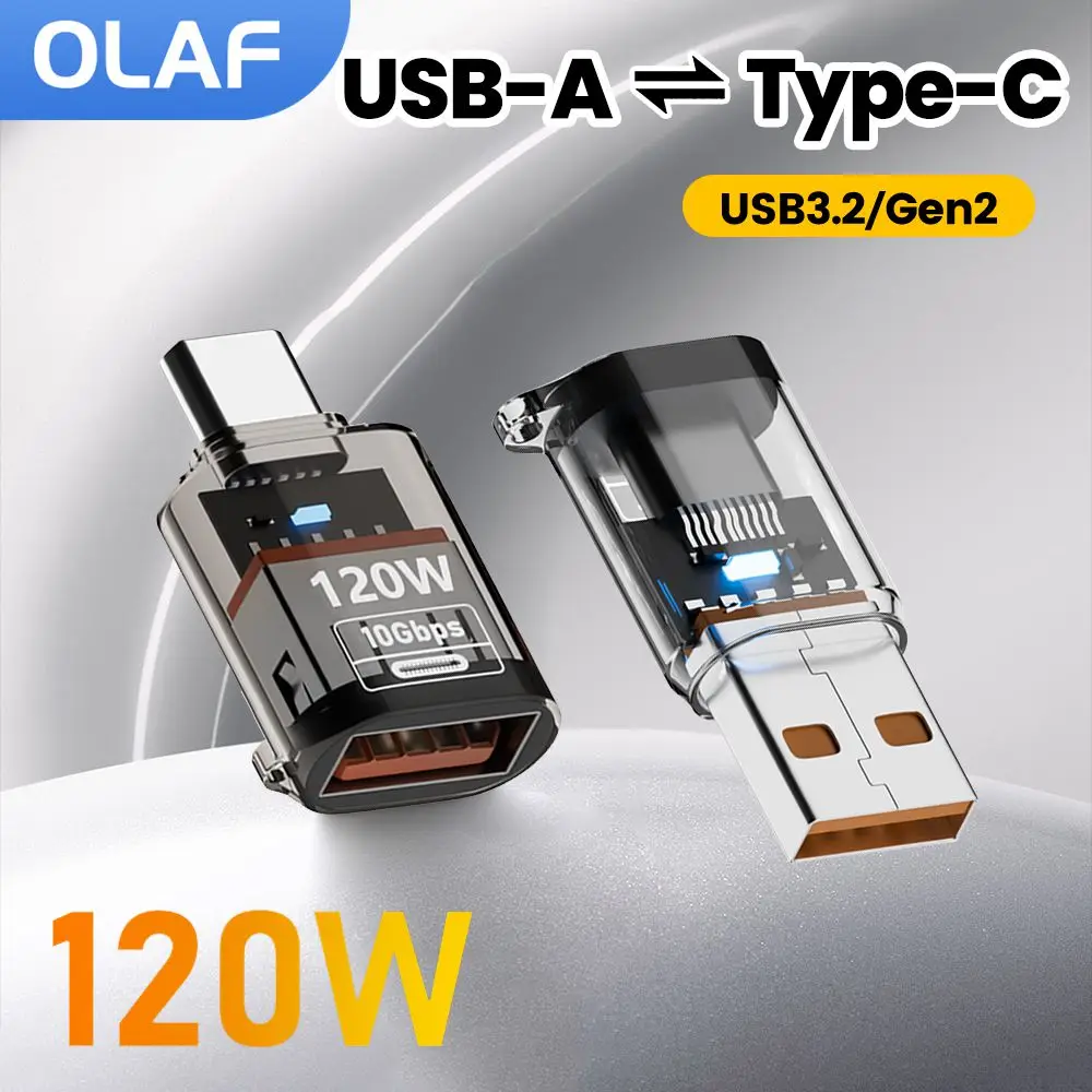 Adaptador OTG de 120W tipo C a USB A, carga rápida USB3.2 a tipo C hembra, carga rápida OTG para iPhone 15 16 Macbook iPad