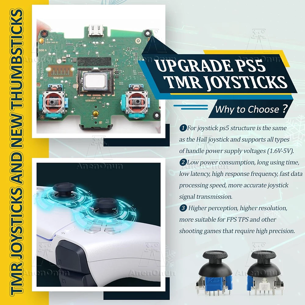 Joystick electromagnético TMR para controlador PS5, Kit de repuesto de actualización sin deriva, accesorios de Sensor analógico 3D - imagen 3