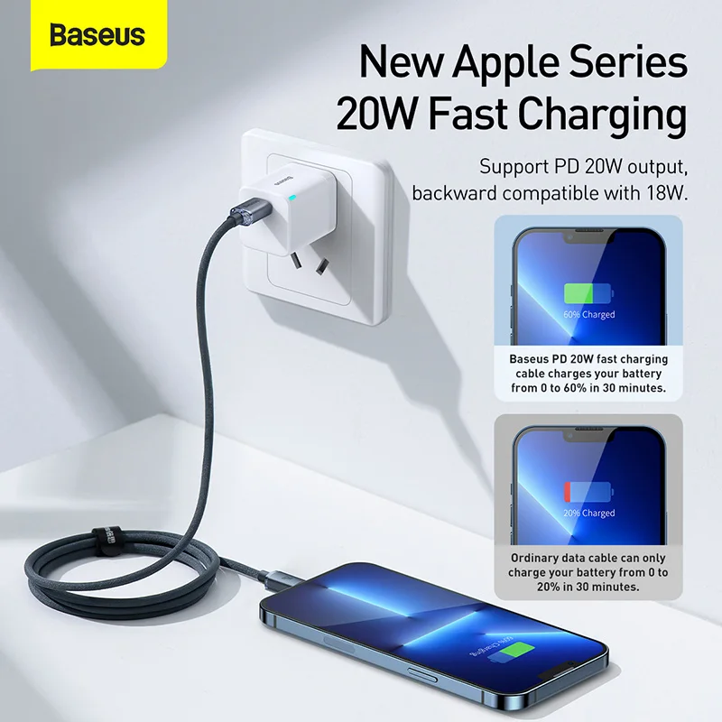 Baseus Cable USB-C 20W PD - Carga rápida para iPhone, MacBook e iPad