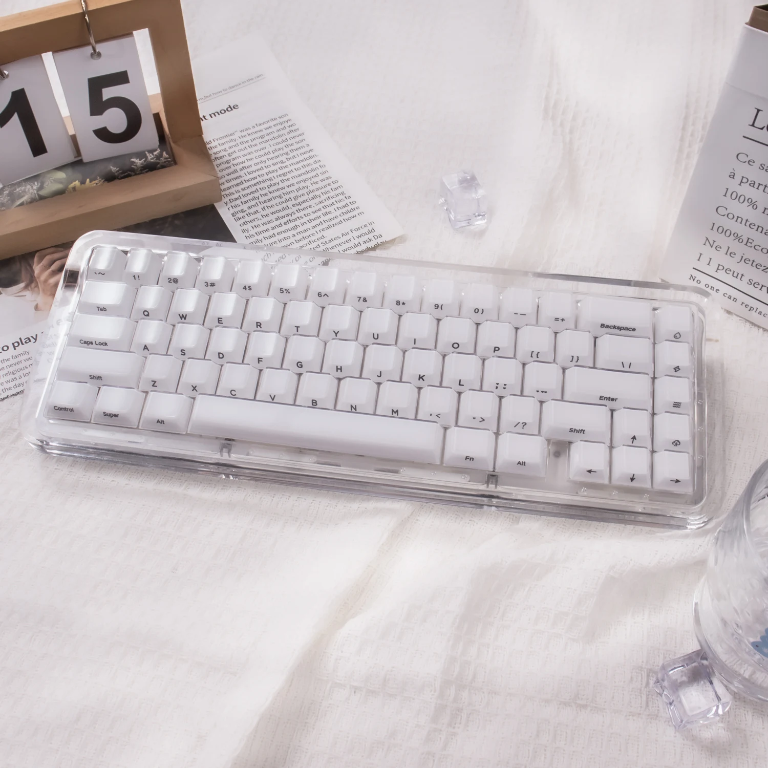 Teclas de pudín de cristal de 119 teclas, perfil de cereza, teclas de doble disparo, juegos de teclas translúcidas con impresión lateral para teclado mecánico