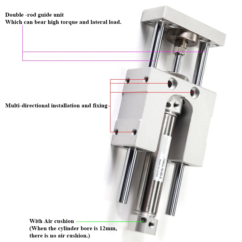 AirTAC tipo TMI TMIC con marco guía de doble varilla cilindro de aire neumático TMIM TMIL TMICM TMICL diámetro 12/16/20/25mm - imagen 4