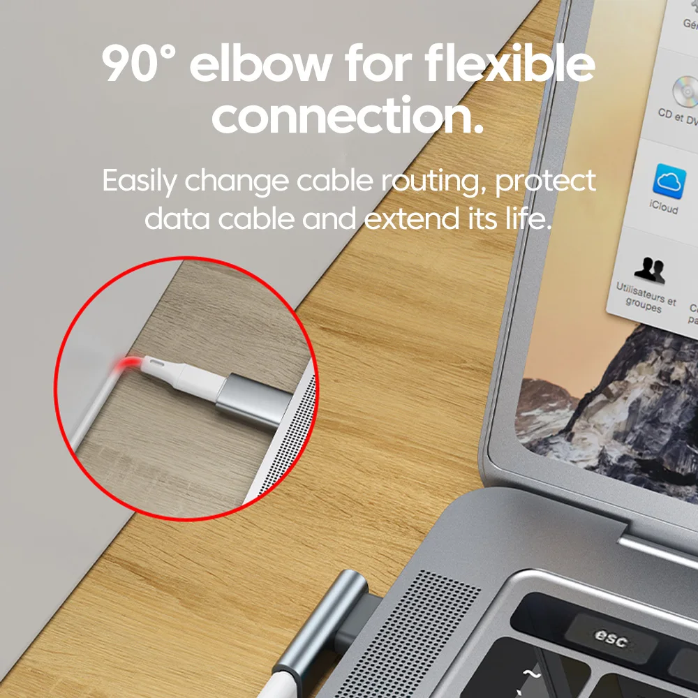 Adaptador Elough USB a tipo C 90 °   Enchufe ciego de doble cara con codo para escuchar música, convertidor de carga para coche para iphone 15/16 - imagen 3