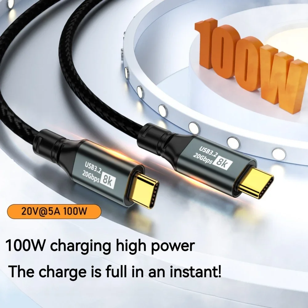 USB C a C 100W 5A PD Cable trenzado de carga rápida pantalla 4K 8K 20Gbps Cable de datos USB 3,2 para teléfono tableta portátil disco duro móvil - imagen 4