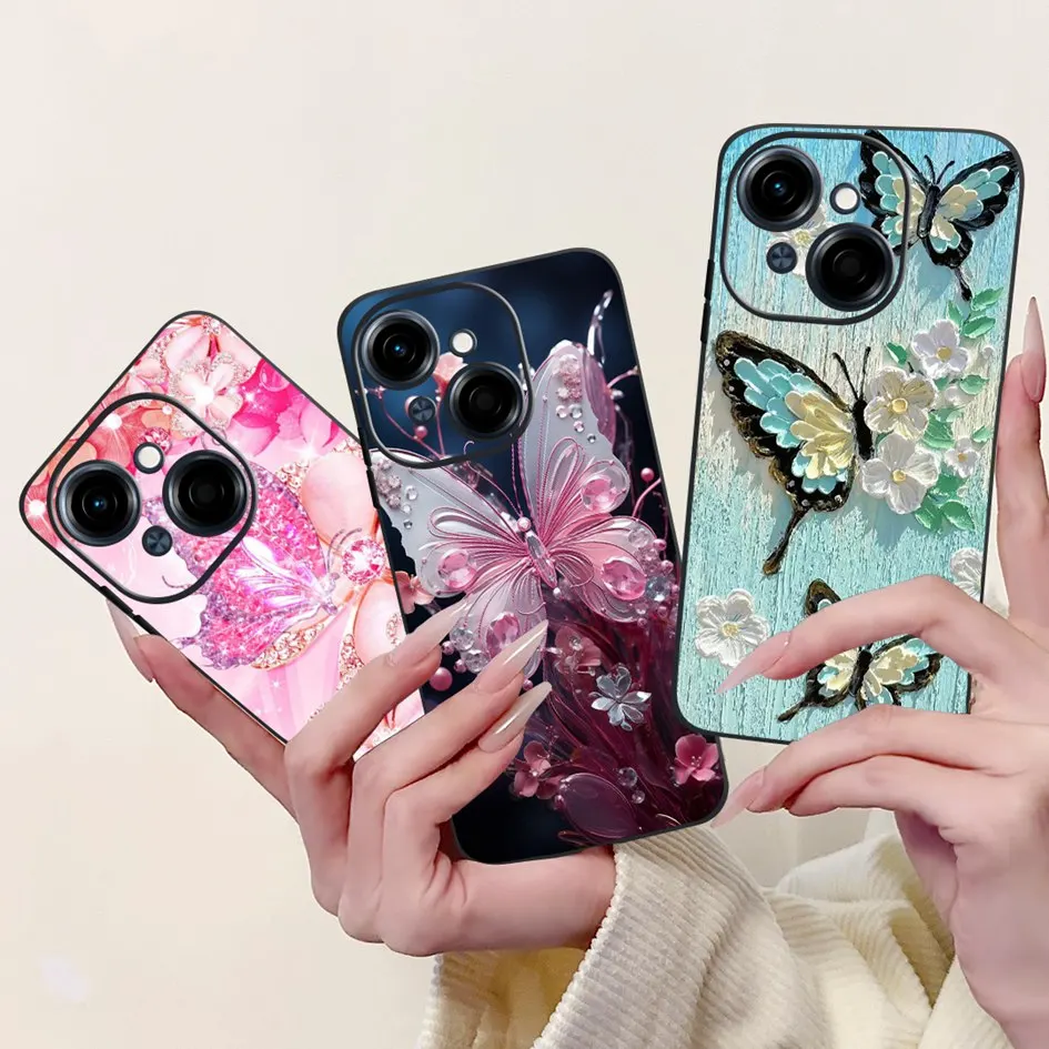 Para Tecno Spark Go 1 4G Funda 2024 moda flor reina suave negro silicona TPU contraportada para Tecno Spark Go 2025 Pop 9 4G Funda - imagen 2