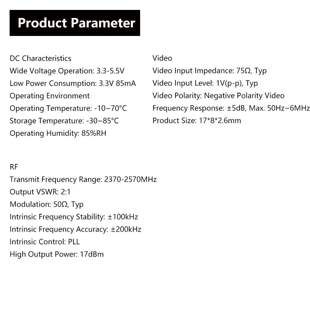 Módulo de transmisión de vídeo inalámbrico 2,4G 2370 ~ 2570MHz ajustable 8 puntos de frecuencia TX2570 VCD/DVD/DVB/transmisión de señal de vídeo - imagen 3