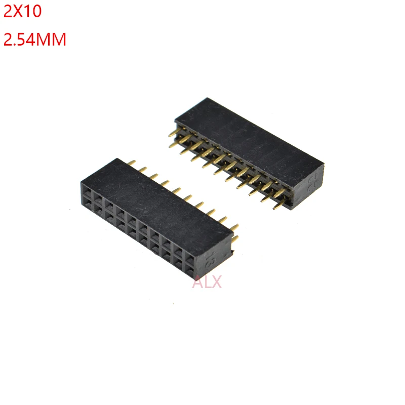 20 piezas de 2x10 pines de doble fila, cabezal de PIN hembra recto de 2,54 MM, Conector de tira de paso, 2x10, 10 p, 10 pines para placa PCB