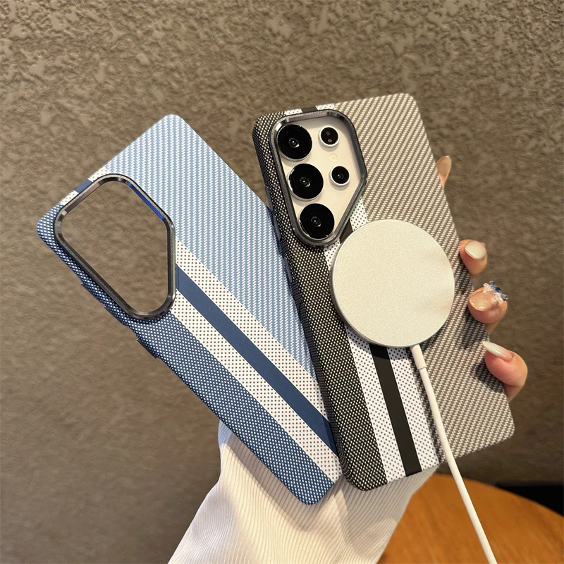 Funda magnética de fibra de carbono ultrafina de lujo para Samsung Galaxy S25 S24 S23 Plus, funda trasera Ultra dura a prueba de golpes - imagen 4