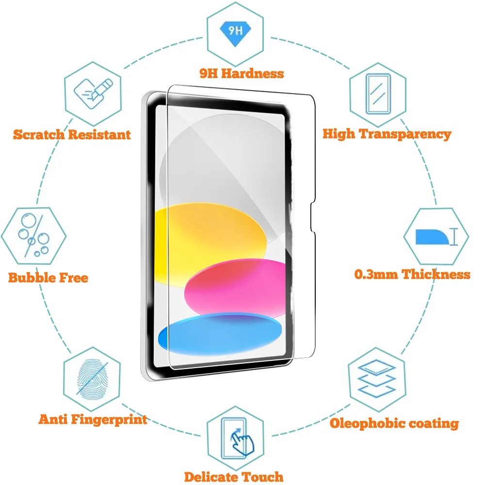 Paquete de 2 protectores de pantalla para iPad de 10. a generación, vidrio templado ultra transparente para iPad 10 2022, accesorios, película 9H de 10,9 pulgadas - imagen 5