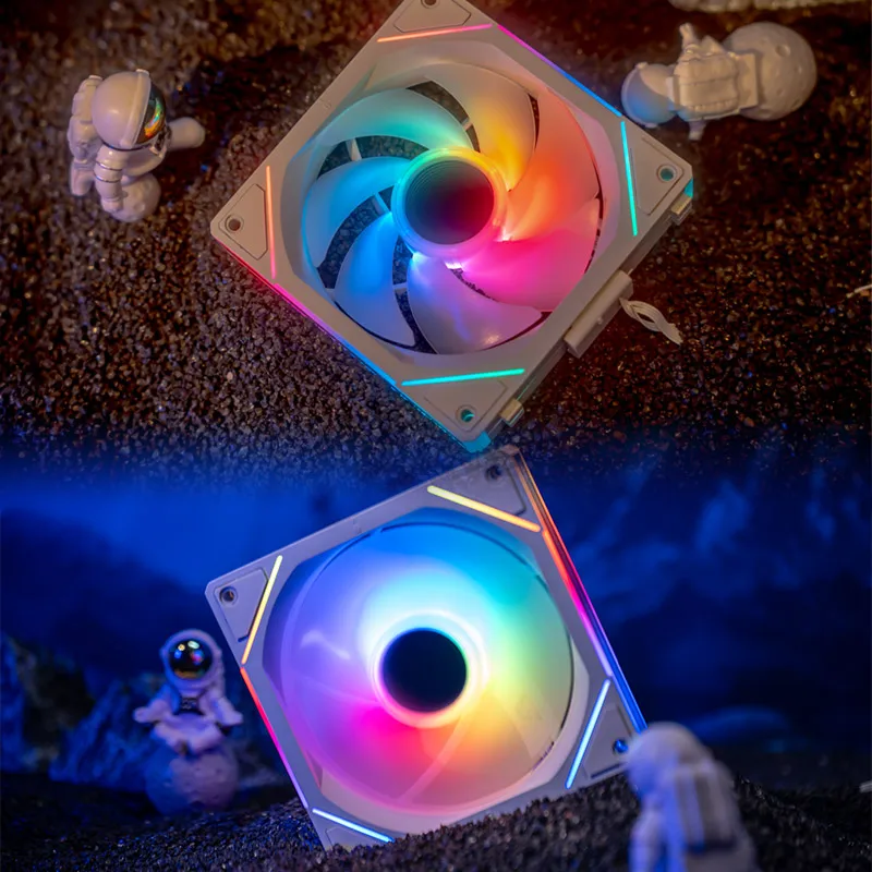 TEUCER JM-1 Ventilador con cubierta para PC, Ventilador de refrigeración con efecto de luz de ciclo de espejo ARGB de 120mm, Ventilador de refrigeración por agua con chasis de bajo ruido PWM de 4 pines - imagen 5