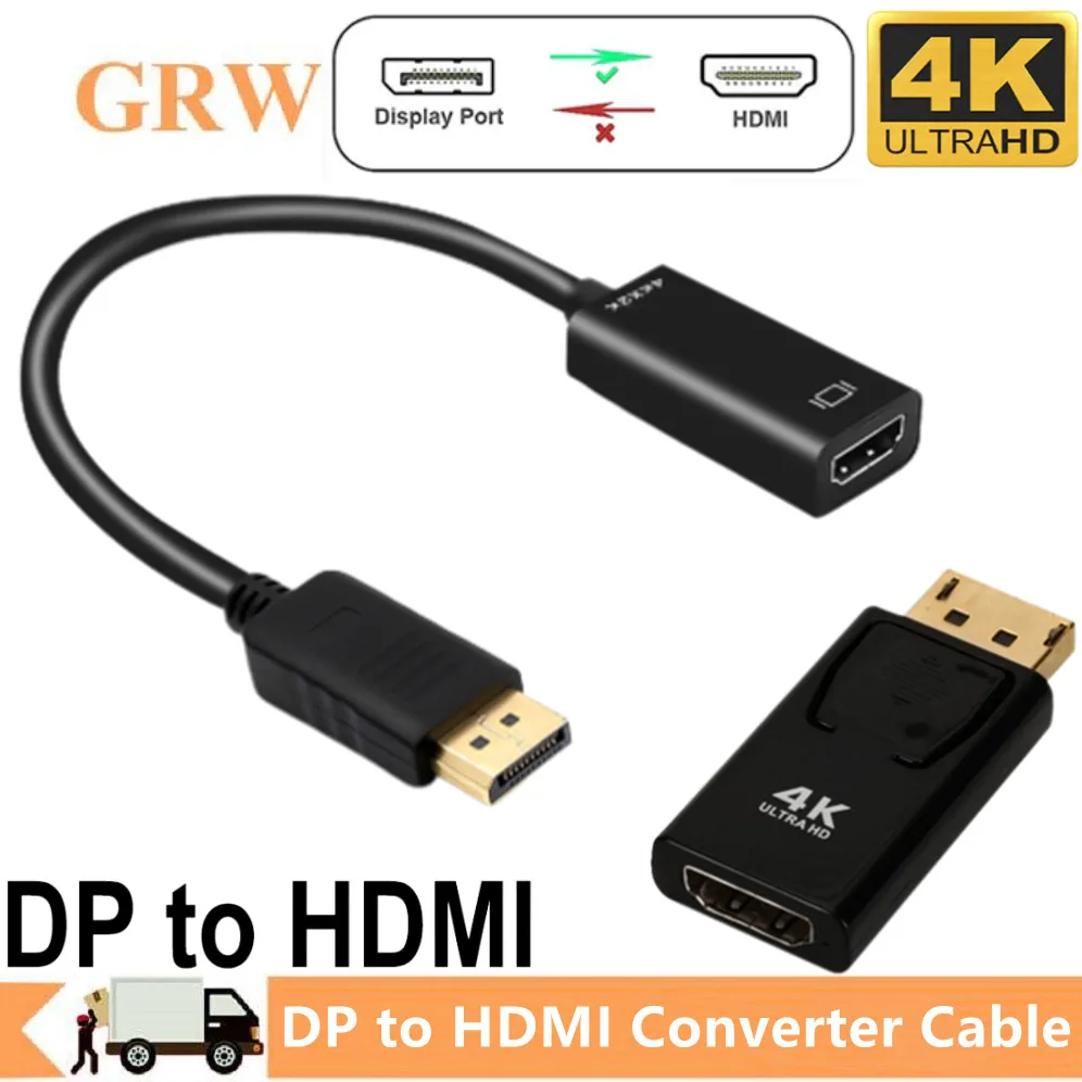 GRWIBEOU-Cable adaptador 4K DisplayPort a HDMI, convertidor Compatible con HDMI HD 1080P DP macho a hembra, para PC, HDTV y portátil