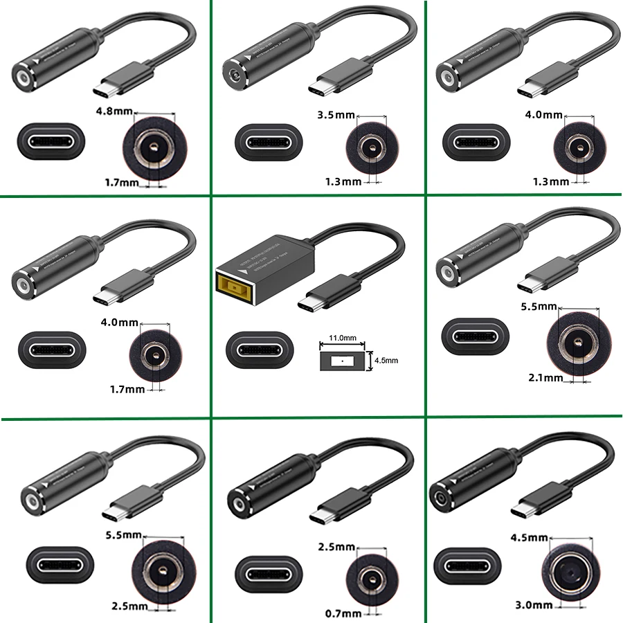 Convertidor de puerto de alimentación de CC tipo C, Cable adaptador de carga de batería de 5V/9V/20V, Puerto cuadrado, PD65w DC hembra a C macho, 1 unidad - imagen 2