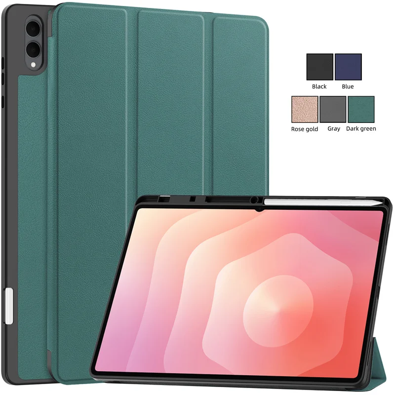 Para Samsung Tab S11 Ultra funda con portalápices funda inteligente magnética de cuero PU triple para Galaxy Tab S11 Ultra funda de 14,6 pulgadas