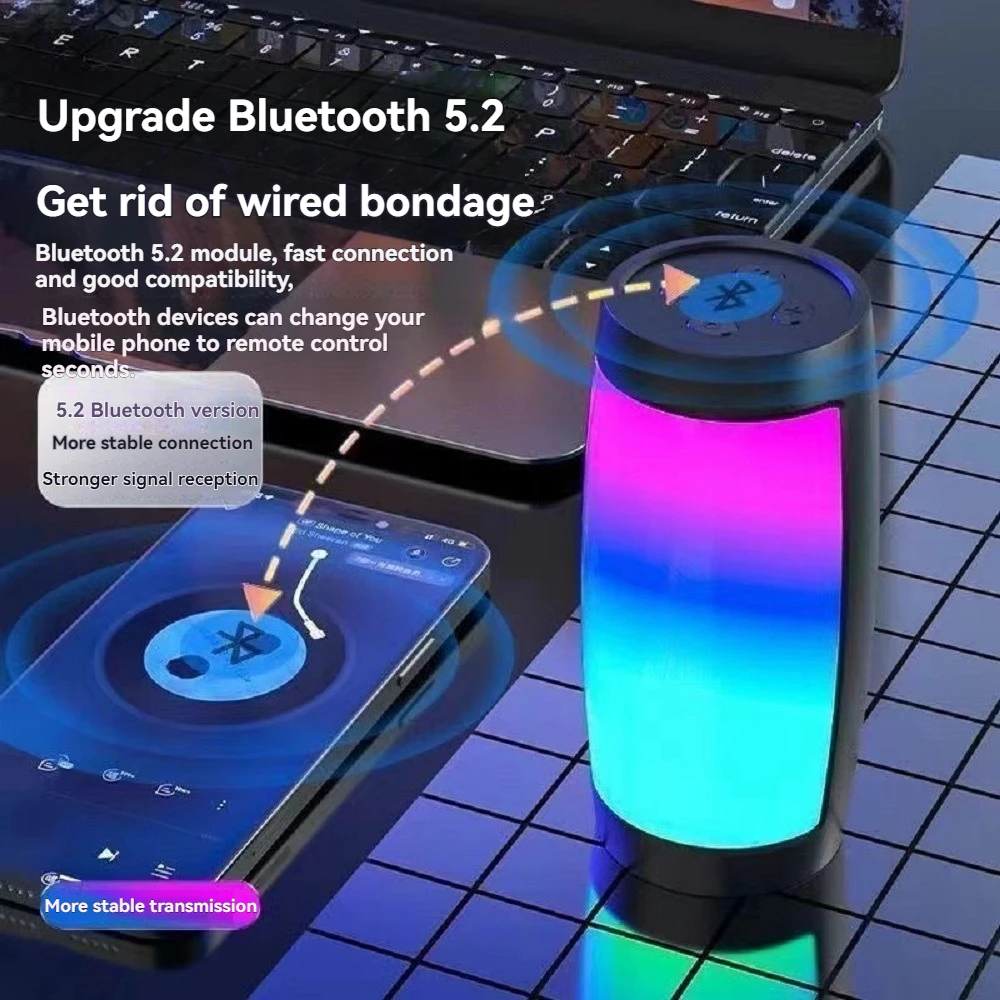 Altavoz Bluetooth inalámbrico portátil, luz LED RGB de 1500MAH, altavoz estéreo con subwoofer para exteriores, altavoz impactante de alto volumen para el hogar - imagen 5