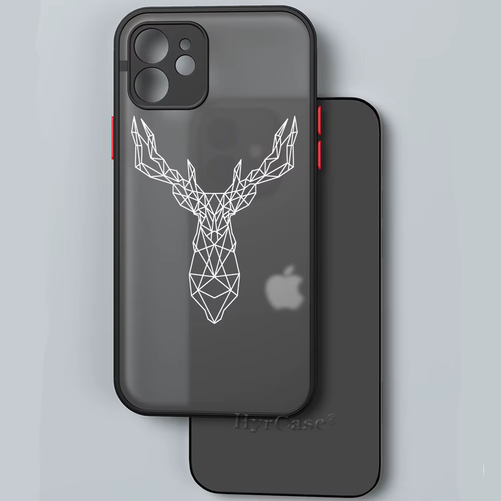 Funda trasera dura mate para iPhone 13, 12, 11, 14 Pro Max, Mini, 15 Plus, 15Pro Max, arte de línea, Gato lindo, ciervo, jirafa, parachoques suave - imagen 2