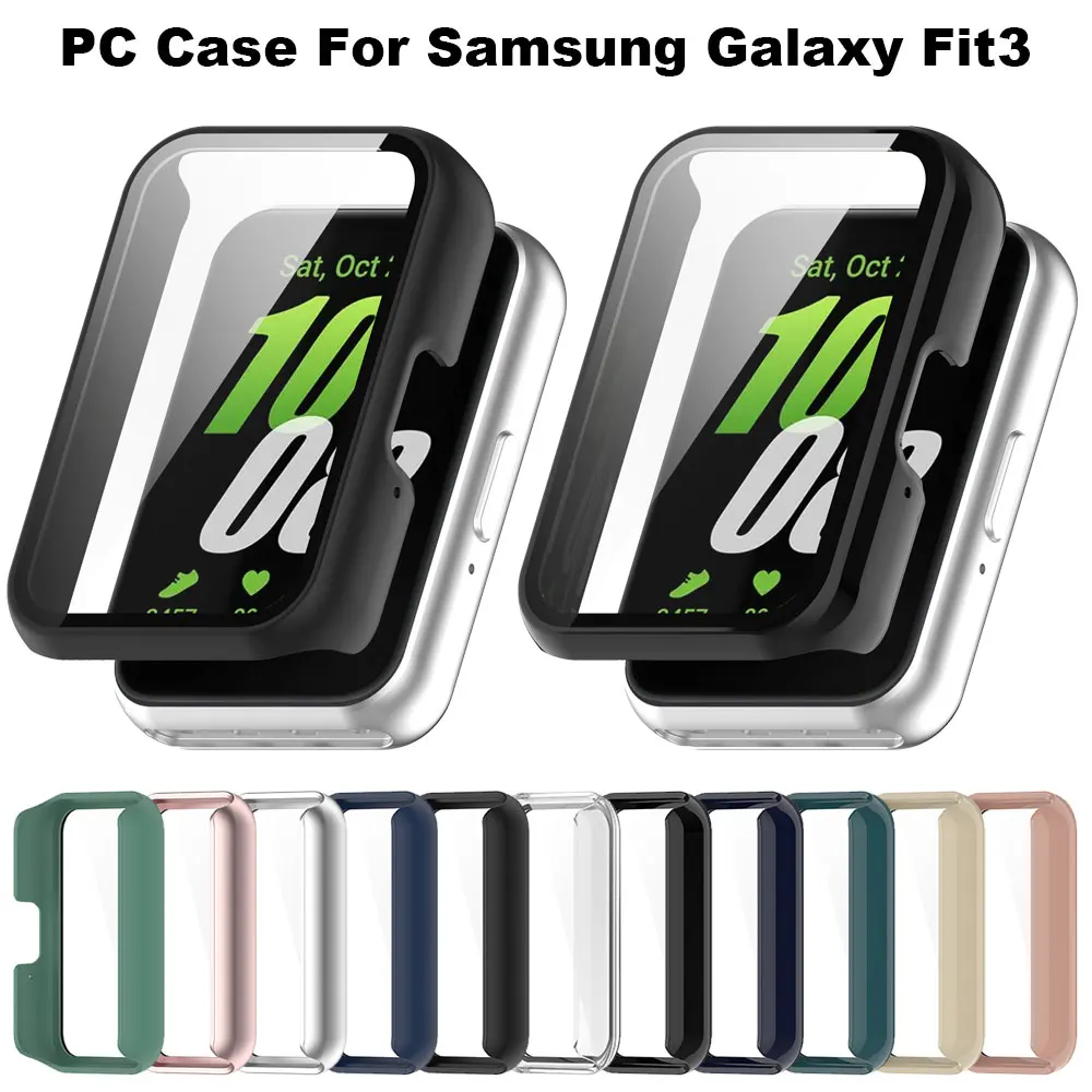 Funda completa de reloj para Samsung Galaxy Fit 3, + PC carcasa protectora de película de vidrio, parachoques duro para Galaxy Fit3, protección de SM-R390