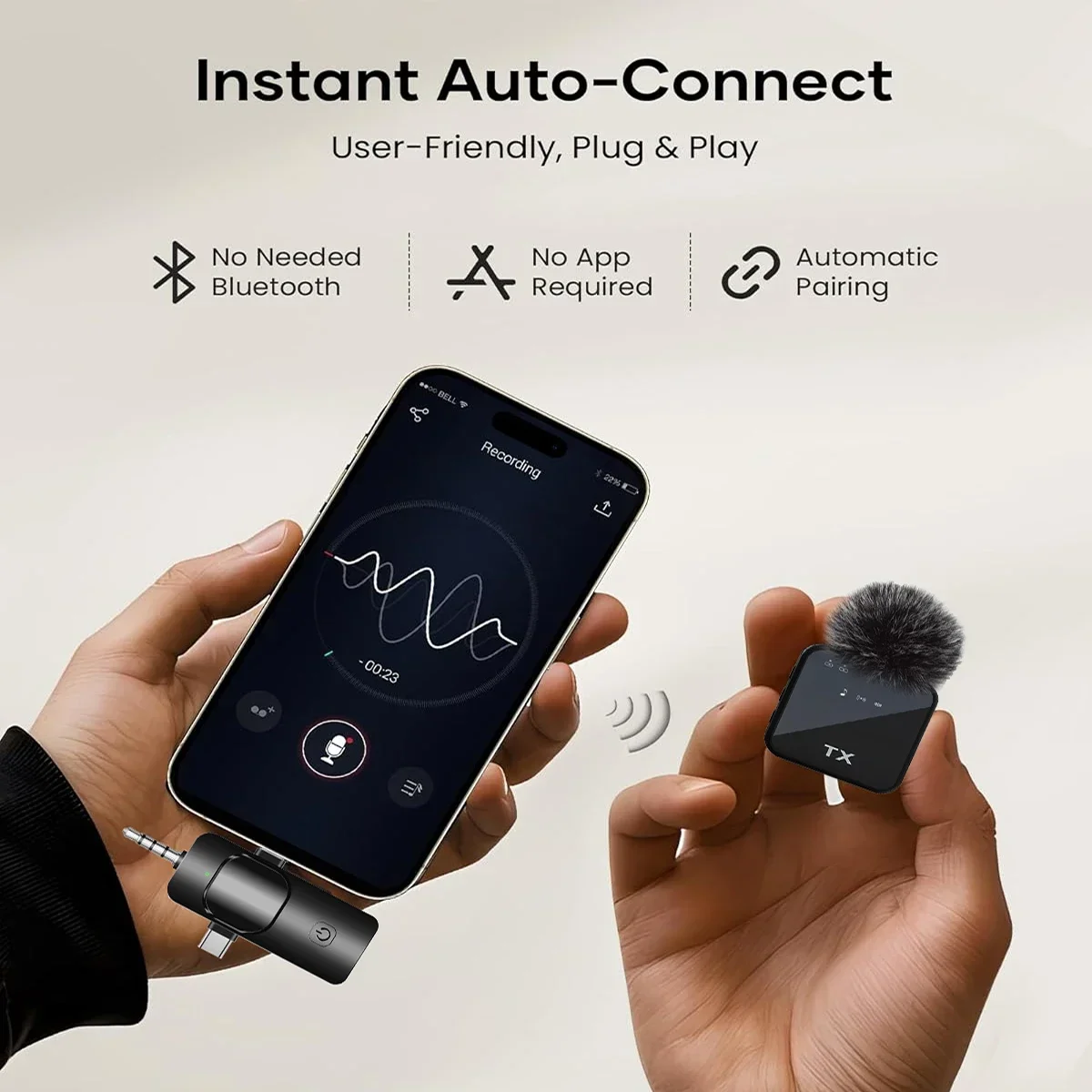 Micrófono de solapa inalámbrico es adecuado para iPhone, micrófonos Android, sonido de reverberación, grabación de vídeo, podcast, reducción de ruido - imagen 3