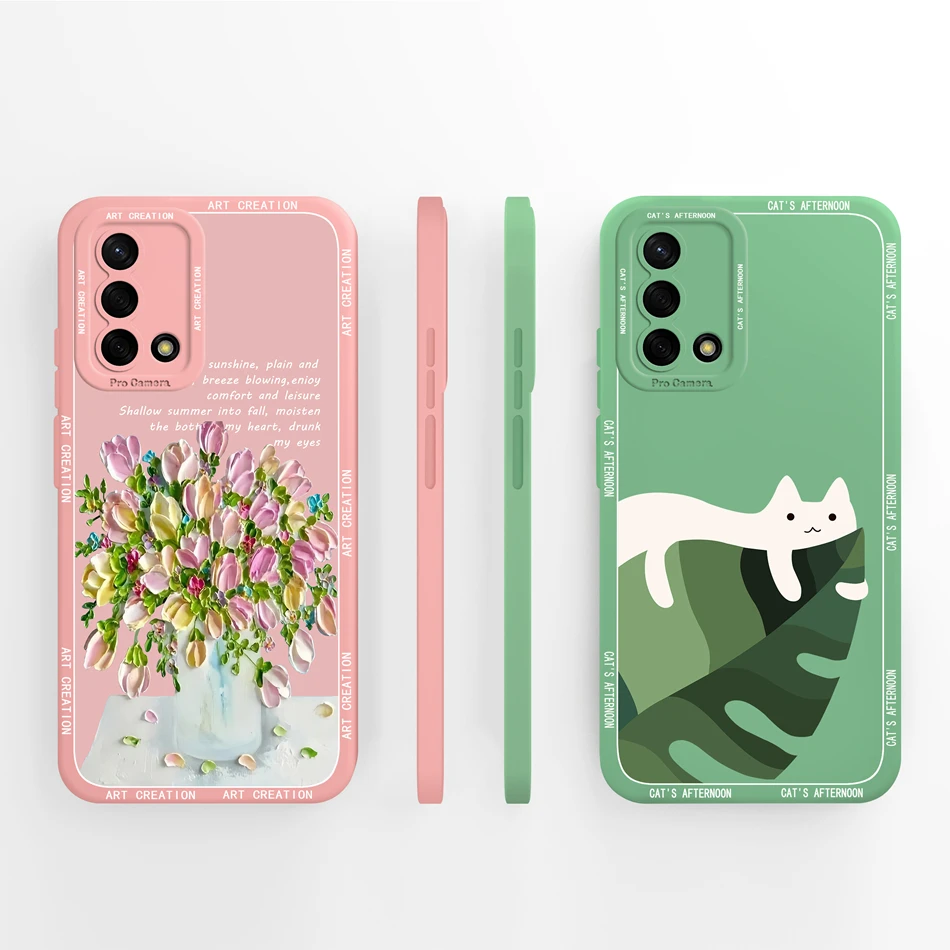 Funda creativa para Oppo A74, cubierta trasera de silicona líquida suave, parachoques pintado para Oppo A 74, fundas de teléfono, Protector de cámara - imagen 3