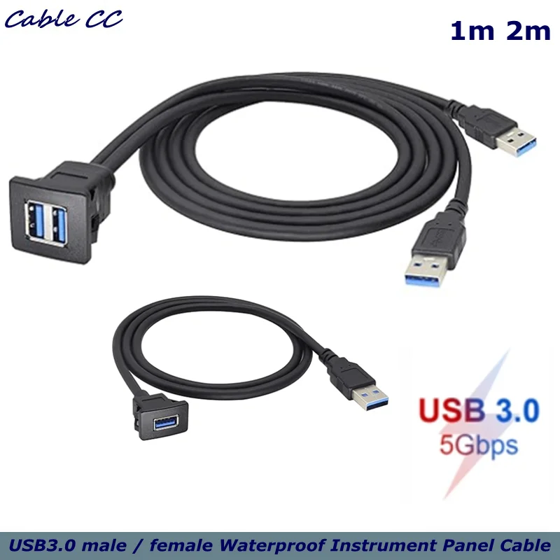 Cable de montaje empotrado de puertos USB 3,0 duales de 3,3 pies, Cable de extensión de montaje en tablero de Panel USB 3,0 macho a hembra de 2 puertos para barco de coche