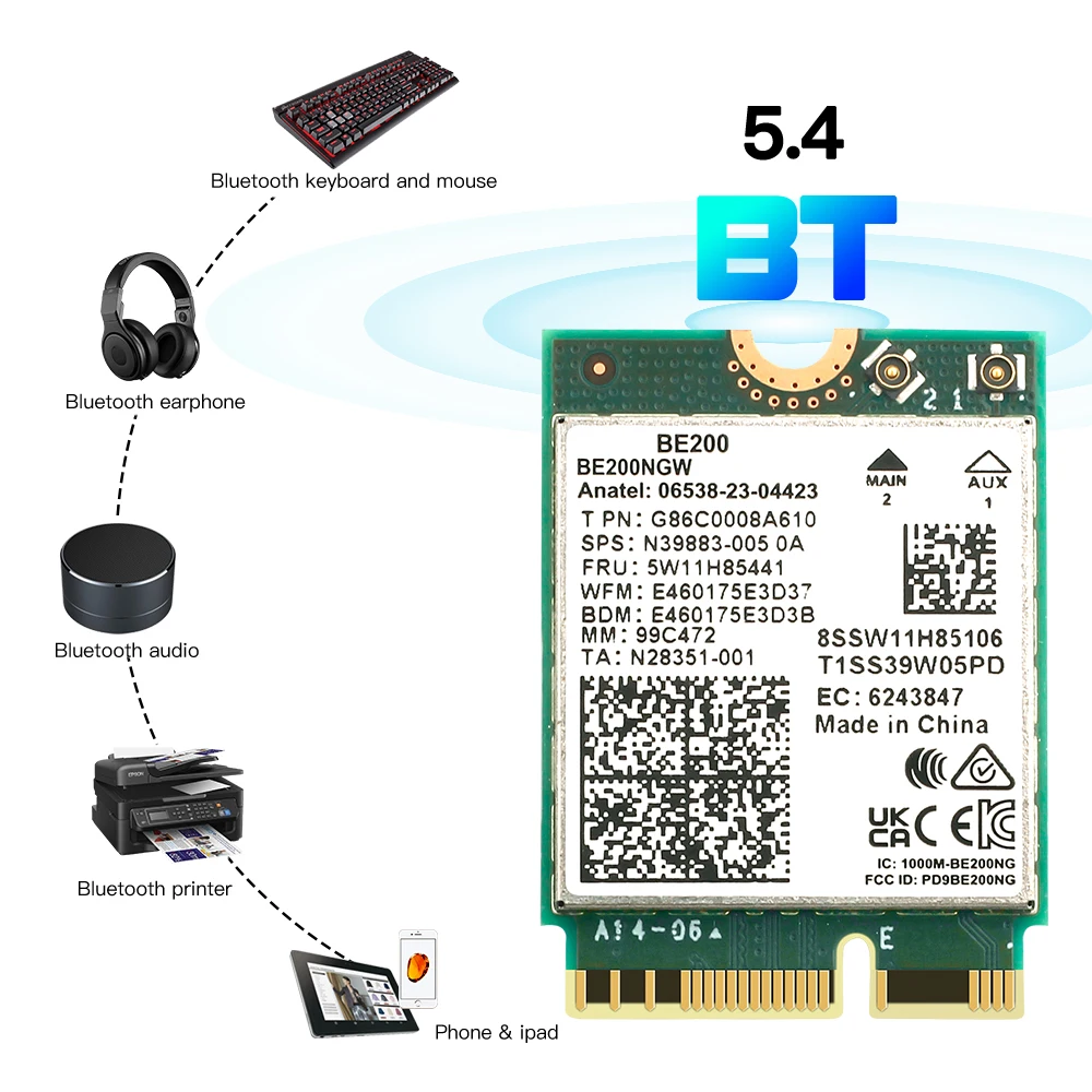 WiFi 7 para tarjeta de red inalámbrica BE200 Bluetooth 5,4 WiFi BE200NGW NGFF adaptador 802.11AX 2,4G/5G/6GHz para Win10/11 PC - imagen 3