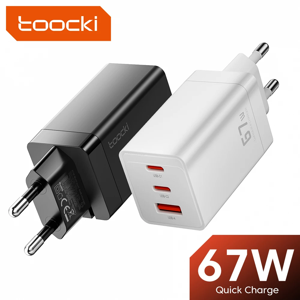 Toocki 67W GaN cargador de carga rápida 4,0 PD3.0 cargador tipo C de carga rápida para Macook iPhone 14 13 12 Pro Max Samsung S23 Xiaomi