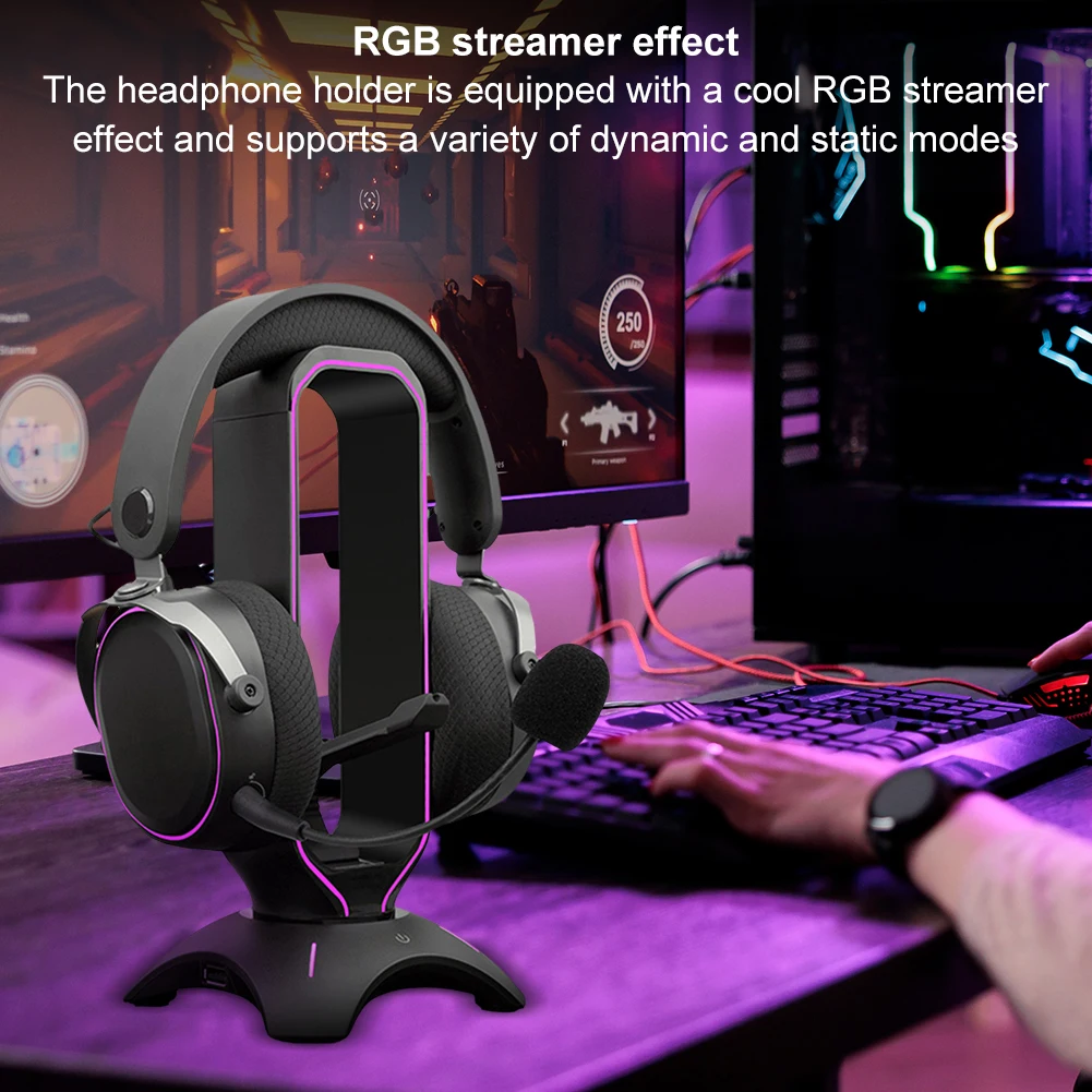 Soporte de auriculares con retroiluminación RGB para juegos, soporte de pantalla para auriculares con cable Bungee para ratón, soporte Vertical, colgador para juego PUBG - imagen 3