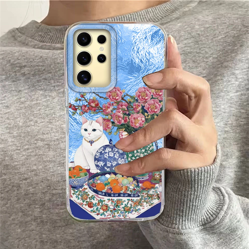Funda de teléfono Retro con textura de vórtice para mujer y niña, flor de gato púrpura, para Samsung Galaxy S25 Edge S24 S23 S22 S21 S20 FE Plus Ultra - imagen 5
