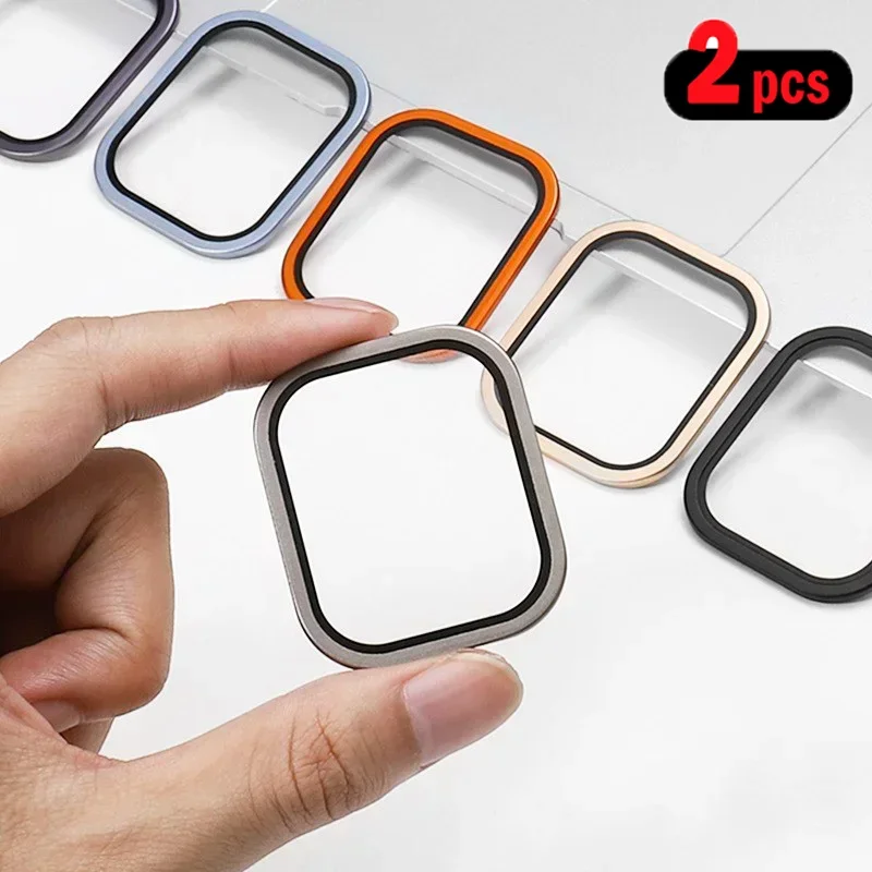 2 uds vidrio templado para Apple Watch Ultra 49mm marco de Metal de titanio película antiarañazos Serie Ultra 2 accesorios protectores de pantalla - imagen 3