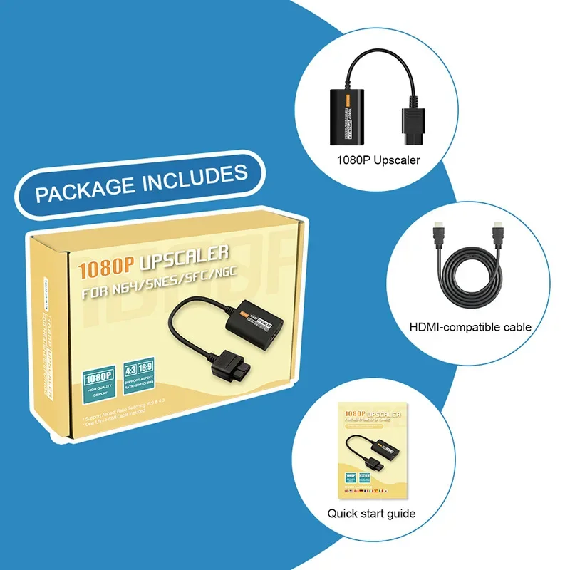 Consola de juegos para N64 a HDMI, adaptador convertidor compatible Plug and Play para SNES/NGC/SFC, adaptador HDMI con salida - imagen 3