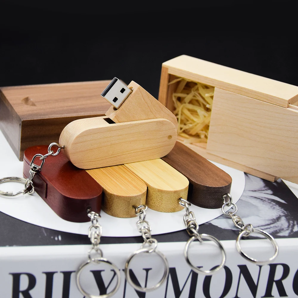 Unidad Flash USB 2,0 giratoria de madera, 50 Uds., 128GB, logotipo personalizado gratis, unidad de memoria de 64GB, regalo creativo, disco U de 32GB y 16GB - imagen 4