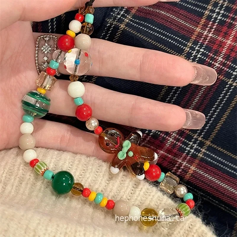 Hombre de jengibre árbol de Navidad cadena para teléfono móvil cuerda colgante amor corazón cadena de cuentas muñeca colgante cadena cámara colgante - imagen 3