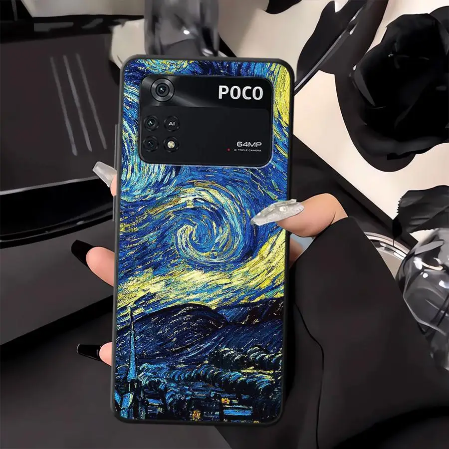 Funda para Xiaomi Poco C40 M3 M4 M7 Pro X3 X4 X5 X7 Pro C50 C61 C71 C75 F1 F3 M5 funda negra suave para teléfono Van Gogh girasoles - imagen 2