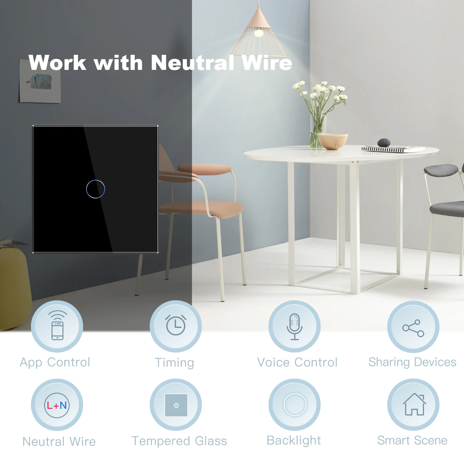 BSEED Wifi 1/2/3 interruptores de luz táctiles interruptores inteligentes dobles 1/2/3 vías Tuya Smart Life Alice Panel de vidrio de Control estándar de la UE - imagen 3