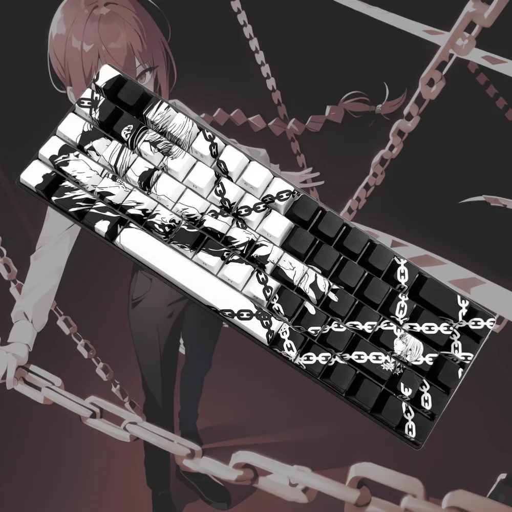 Juego de tapas de teclas secundarias Sakura Makima Cherry PBT luz lateral grabada 130 teclas para teclados mecánicos 61/64/75/84/96/104 - imagen 5