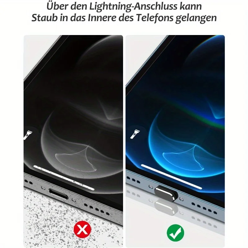 Juego de tapones antipolvo Premium para iPhone 14/Pro/Max iPad Airpods Mini elegantes protectores de puerto de carga de Metal y silicona antipolvo - imagen 3