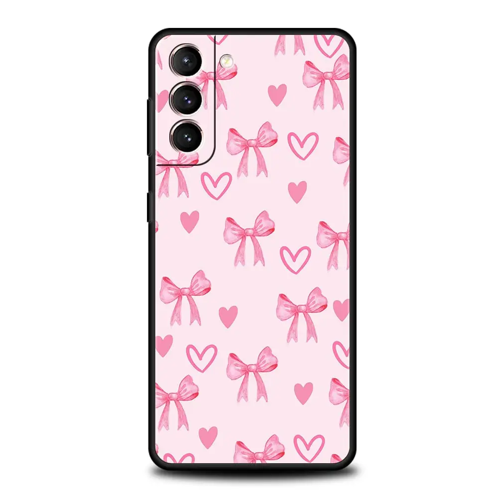 Bonita funda de teléfono con lazo de corazón rosa para Samsung Galaxy S25 Edge S24 S23 S22 S20 Ultra S21 FE 5G S10 Plus, funda suave de TPU - imagen 3