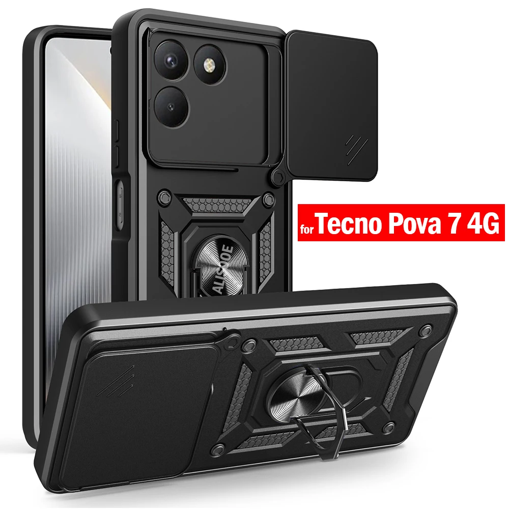 Armadura Funda para Tenco pova 7 4G Funda deslizante Cámara protección anillo soporte a prueba de golpes Funda trasera