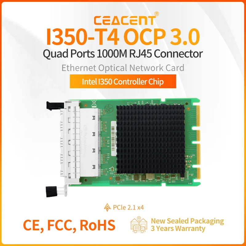 I350-T4 OCP3 OCP3.0 Estructura Mezzanine NIC 4 puertos RJ45 1GbE Proyecto de computadora abierto Tarjeta de red Factor de forma pequeña