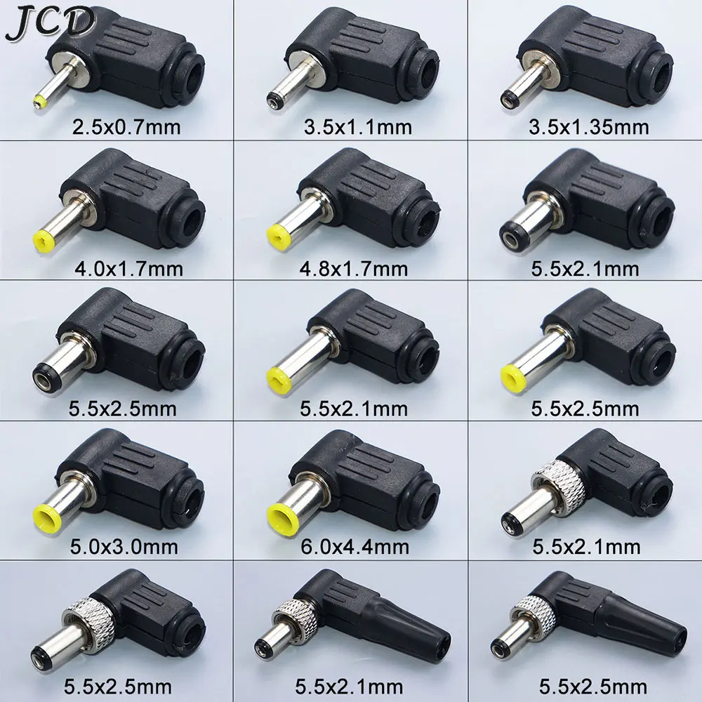 Adaptador de enchufe macho de alimentación CC, conector de soldadura de 90 grados 2,5x0,7 3,5x1,35 4,0x1,7 4,8x1,7 5,0x3,0 6,0x4,4 5,5x2,1 5,5x2,5mm