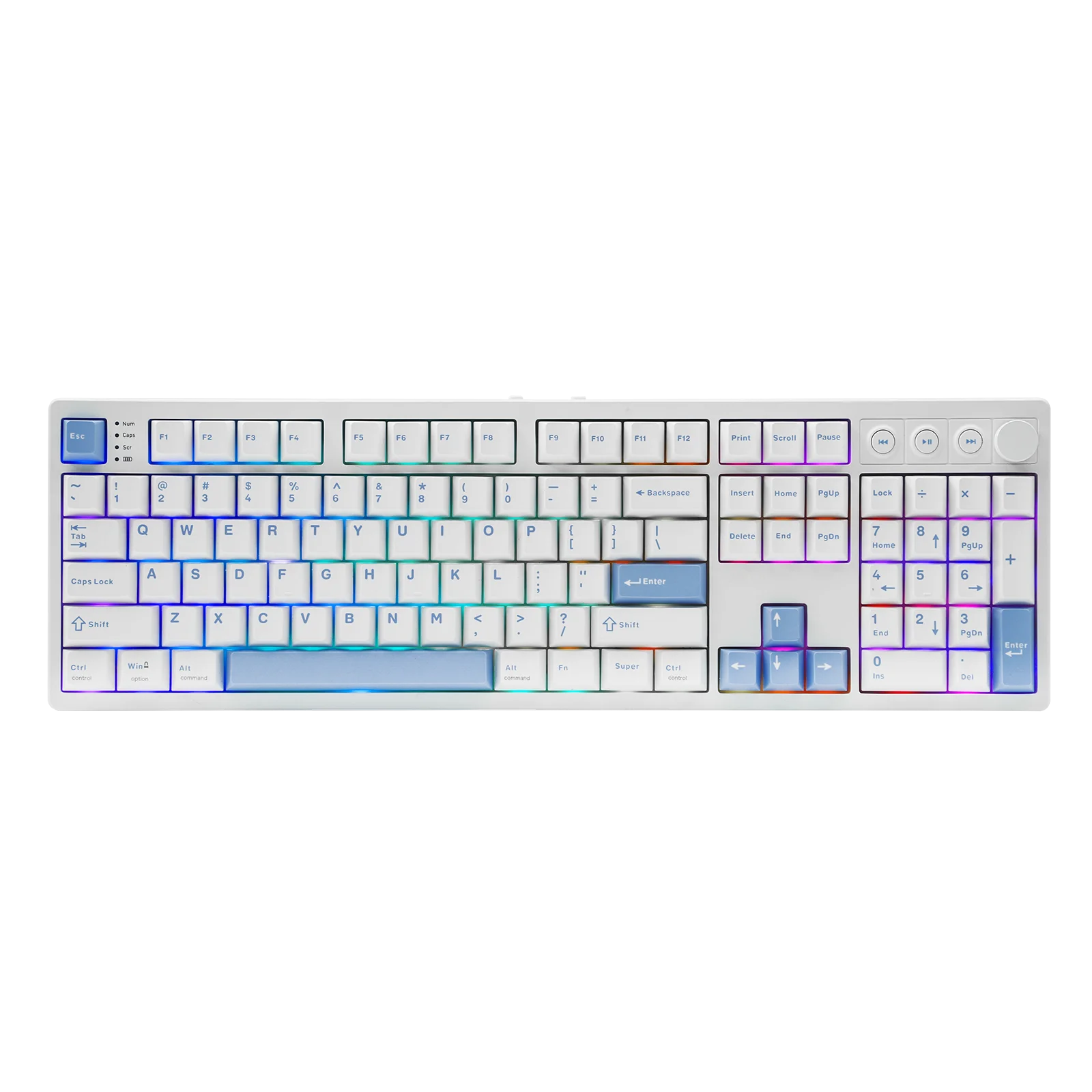 MechLands Vibe108 100% ANSI US QWERTY Layout Teclado mecánico inalámbrico con cable/Bluetooth/2,4 GHz con perilla y botones multimedia - imagen 2