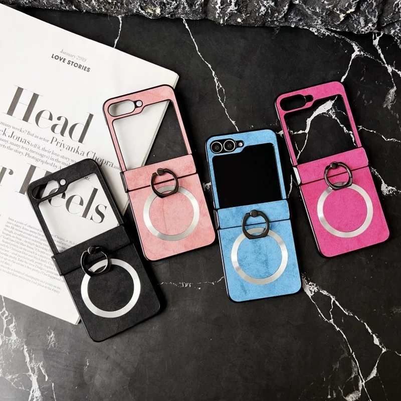 Funda plegable de lujo para Magsafe para Samsung Galaxy Z Flip 3 4 5 6, soporte de anillo giratorio, funda trasera protectora a prueba de golpes - imagen 2