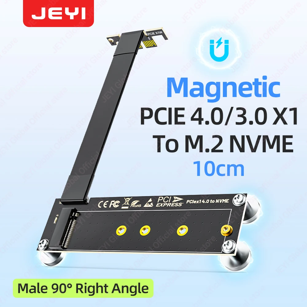 JEYI Adaptador magnético PCIe 4,0/3,0 X1 a M.2 NVME (16 Gbps) con diseño de ángulo recto de 90 grados compatible con SSD NVME 2230/42/60/80
