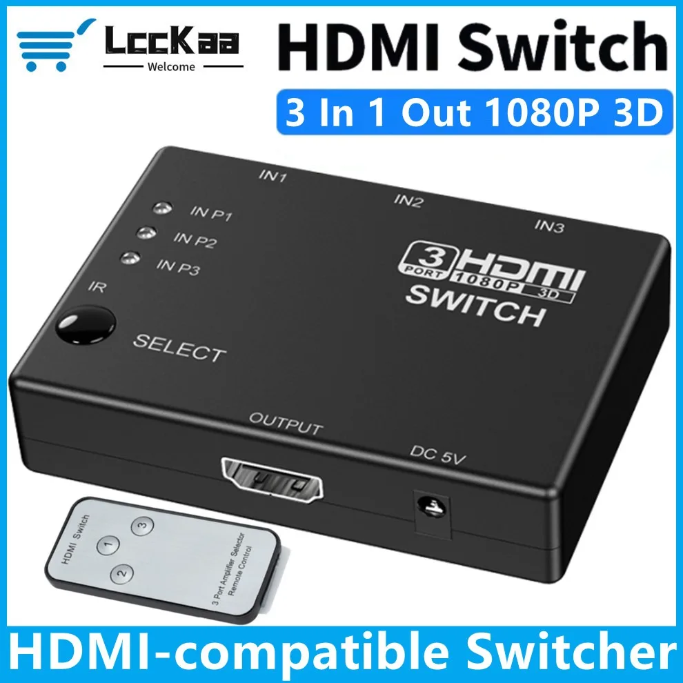 Conmutador 3 en 1 salida Compatible con HDMI con Control remoto 1080P, conmutador HDMI de 3 puertos, adaptador Hub 3x1 para proyector de DVD HDTV XBOX360