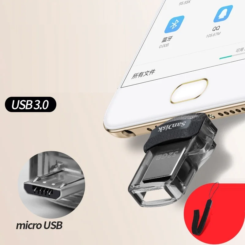 Original Sandisk teléfono extremadamente alta velocidad 150 MB/S Dual OTG USB 3,0 Pen Flash Drive 64GB 128GB 32GB 16gb 256GB ordenador genuino - imagen 4