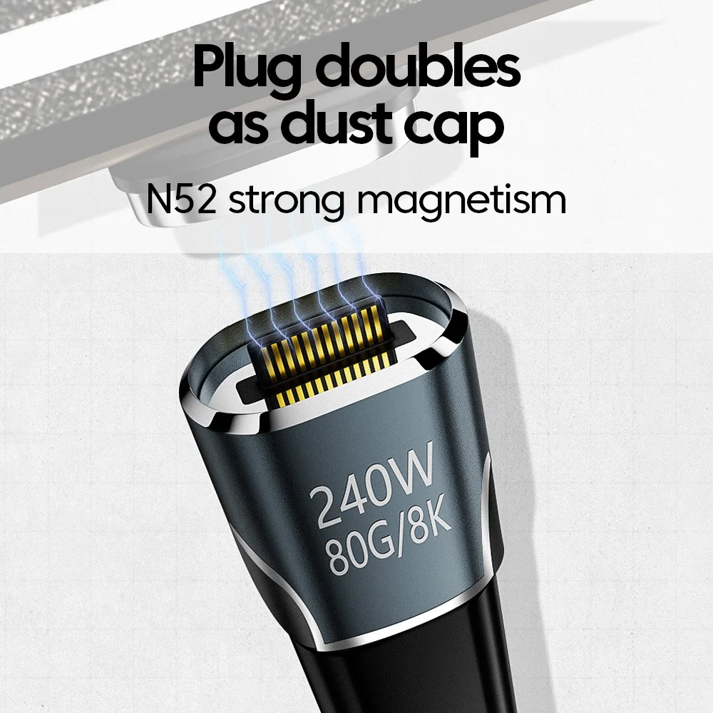 Adaptador USB 4,0 magnético USB C a tipo C PD 240W convertidor magnético de carga rápida 80Gbps 8K @ 60Hz adaptador de USB-C para iPhone 15 16 - imagen 5