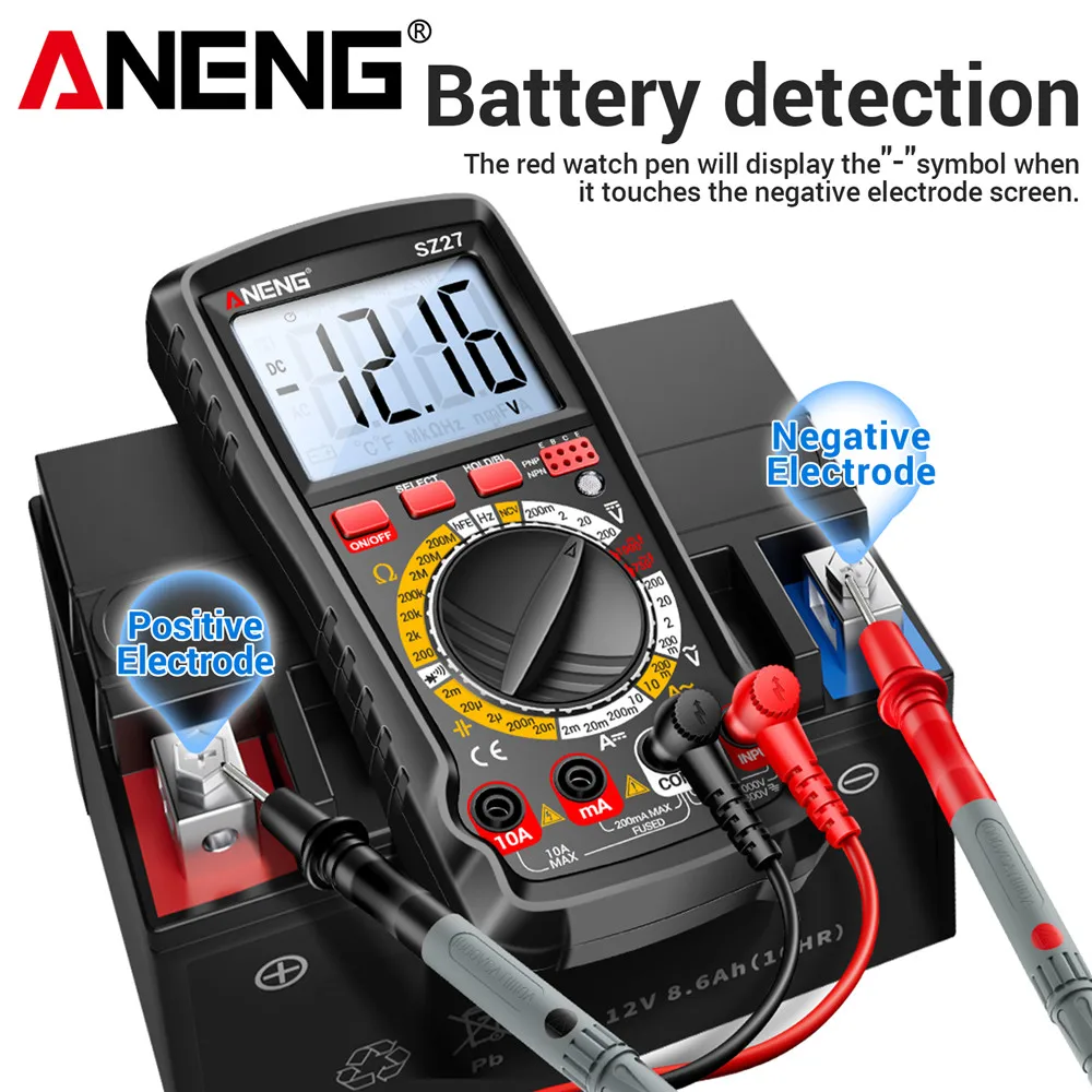 ANENG-multímetro Digital SZ27, 1999 recuentos, alta precisión, voltaje CA/CC, corriente Ohm Hz, diodo NCV, multímetro de resistencia de capacitancia - imagen 3