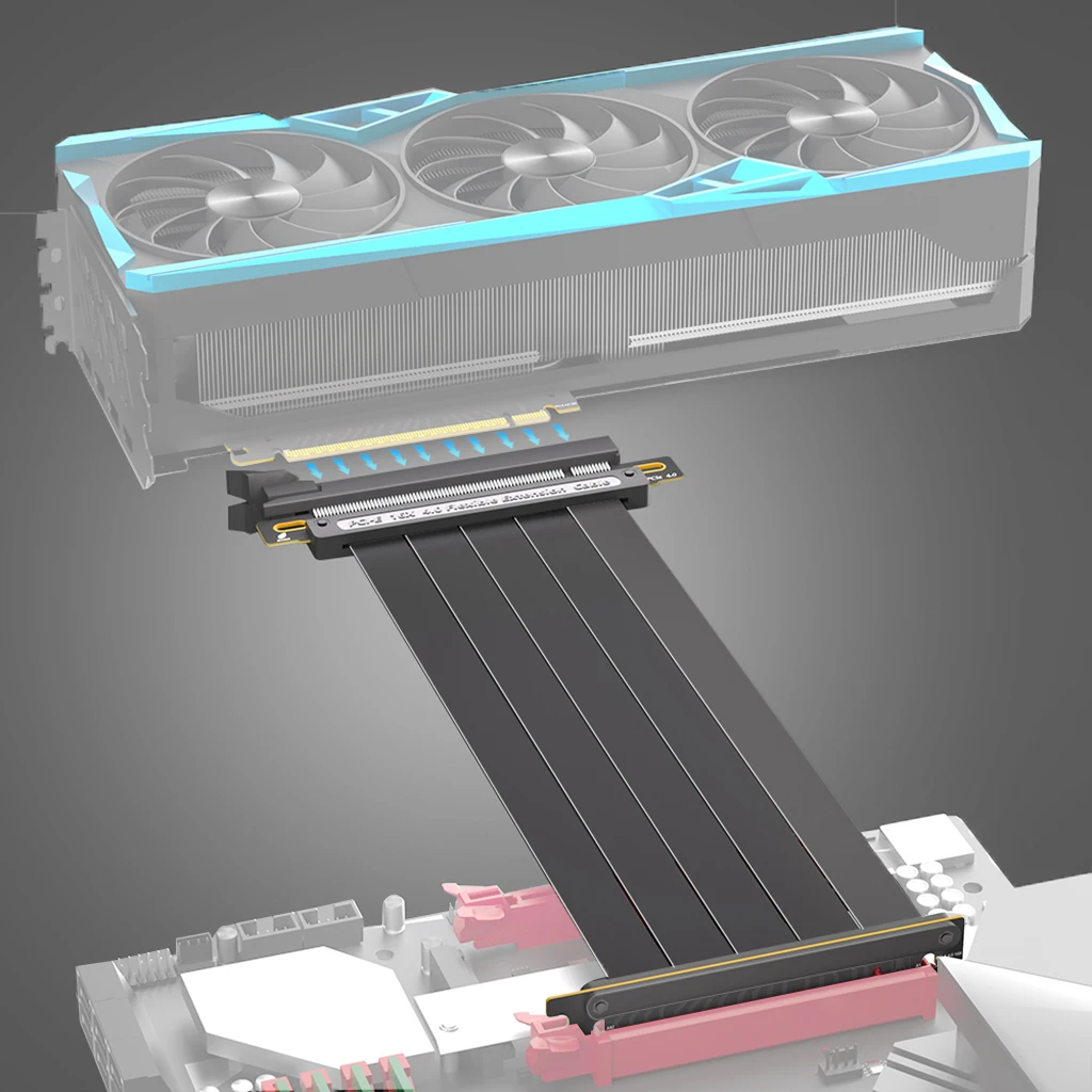 Cable de extensión PCIE 4,0, Cable elevador plateado de 64GBS con puerto PCI Express para tarjeta de extensión GPU RTX4090 RTX3060 RX6950XT